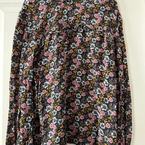 LOFT Black Floral A-Line Shirt